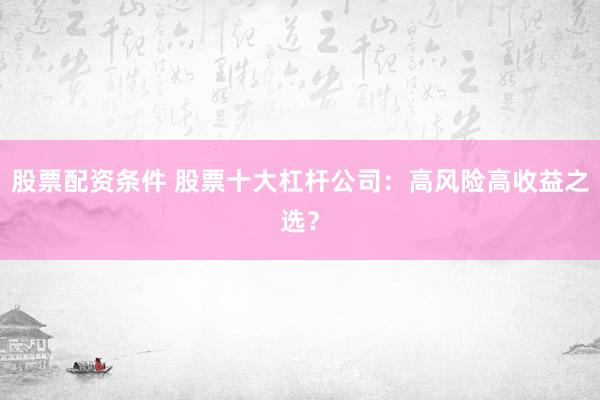 股票配资条件 股票十大杠杆公司：高风险高收益之选？