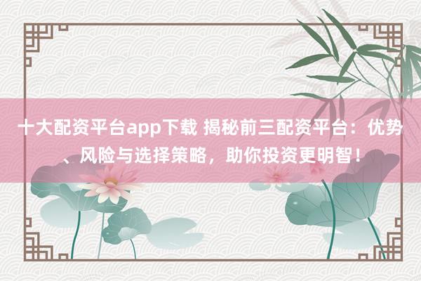 十大配资平台app下载 揭秘前三配资平台：优势、风险与选择策略，助你投资更明智！