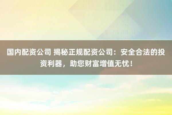 国内配资公司 揭秘正规配资公司：安全合法的投资利器，助您财富增值无忧！
